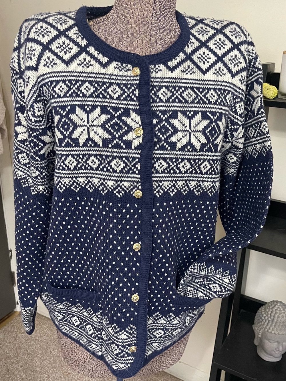 Navy & White Nordic Fair Isle Cardigan Sweater